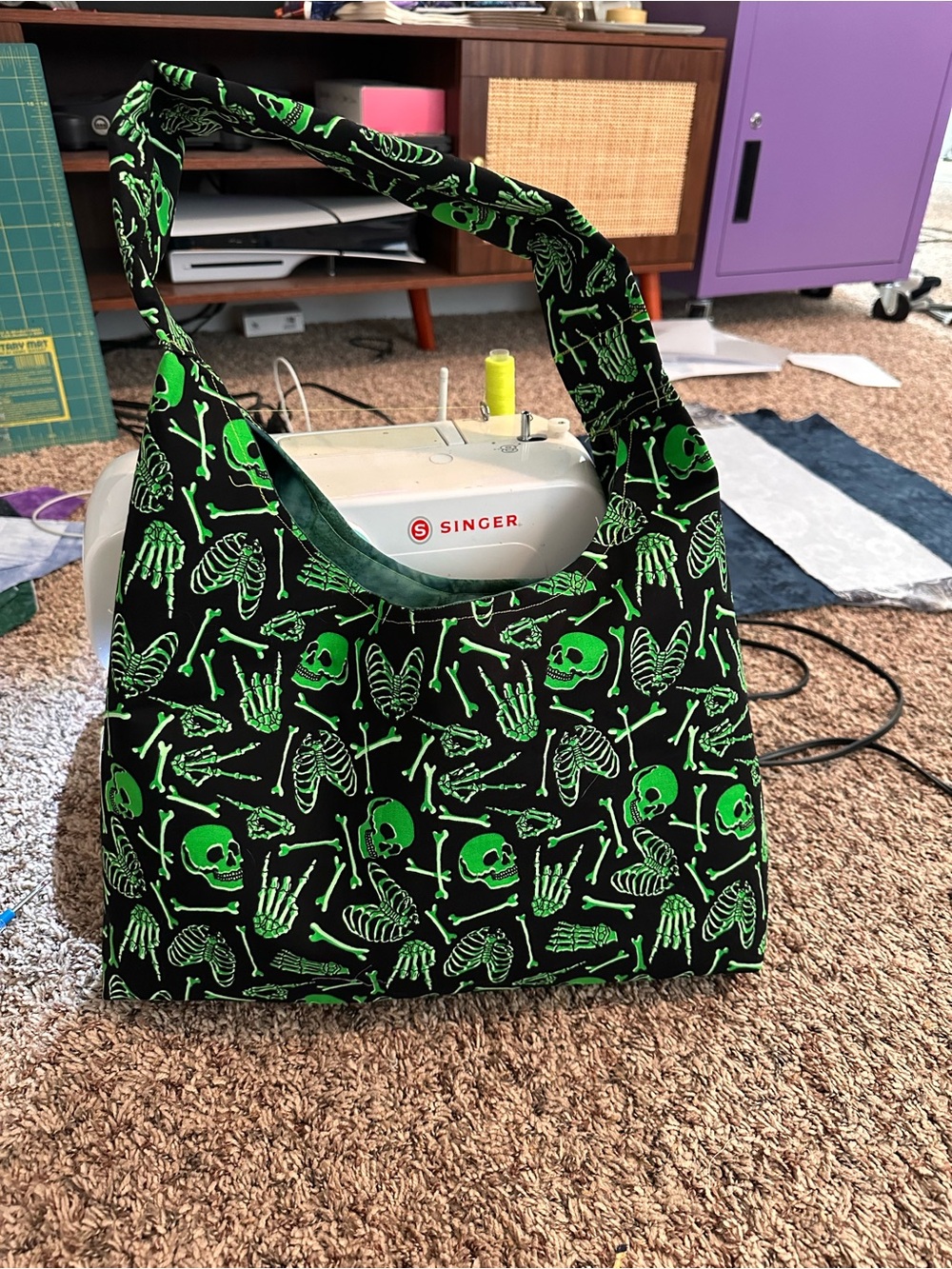 Green Skeleton Print Shoulder Bag